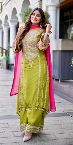 Siksyra KF-1672 Vichitra Silk Designer Salwar Suit Set with Embroidery, Mirror & Sequence Work