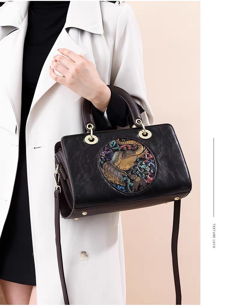 Siksyra Premium Imported Triple Partition Handbag – Elephant Patch Design