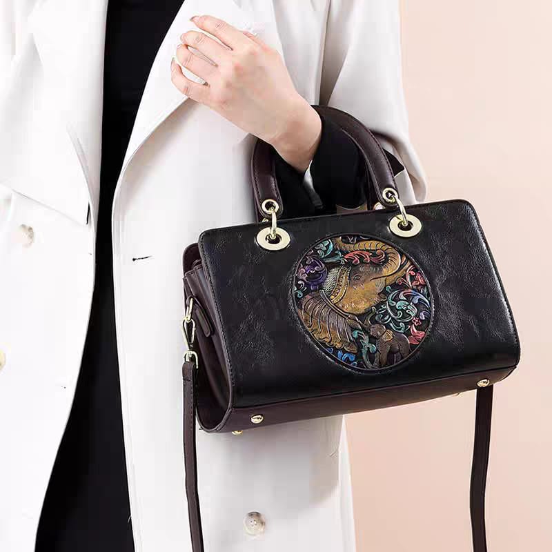Siksyra Premium Imported Triple Partition Handbag – Elephant Patch Design