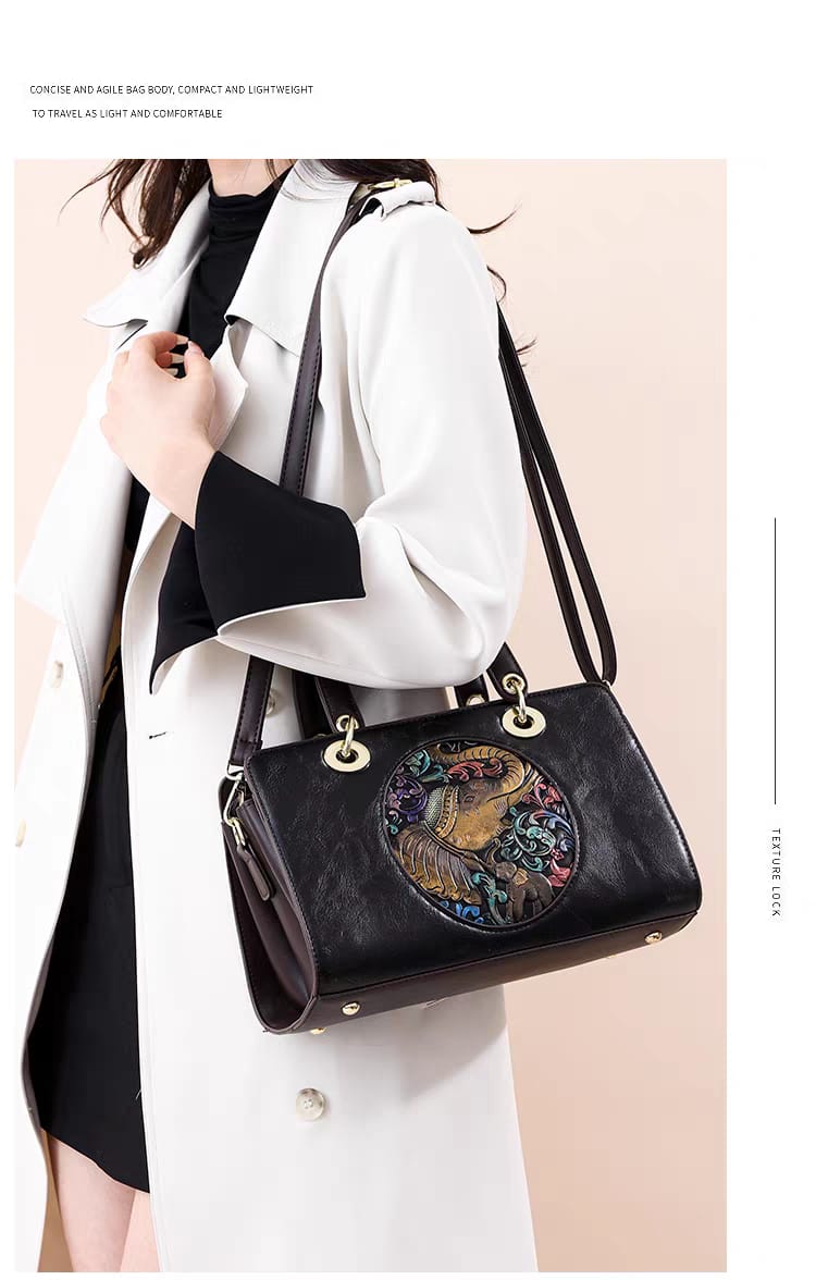 Siksyra Premium Imported Triple Partition Handbag – Elephant Patch Design