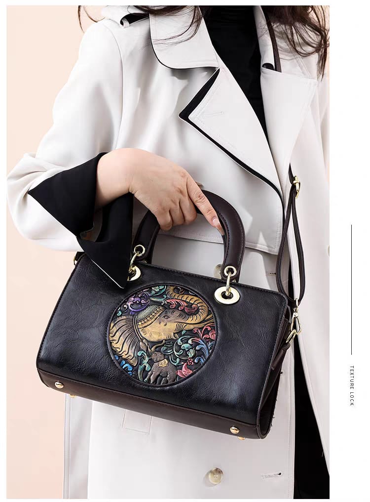 Siksyra Premium Imported Triple Partition Handbag – Elephant Patch Design