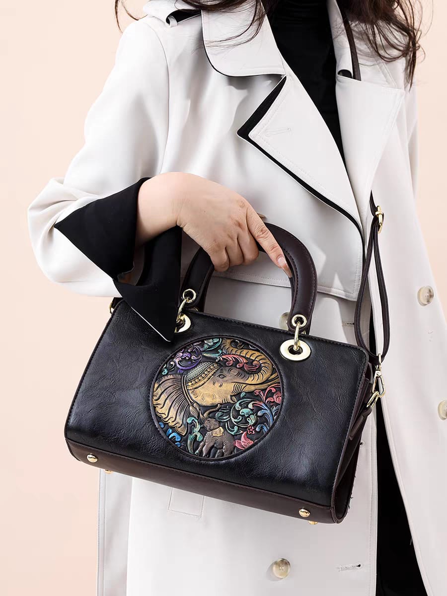 Siksyra Premium Imported Triple Partition Handbag – Elephant Patch Design