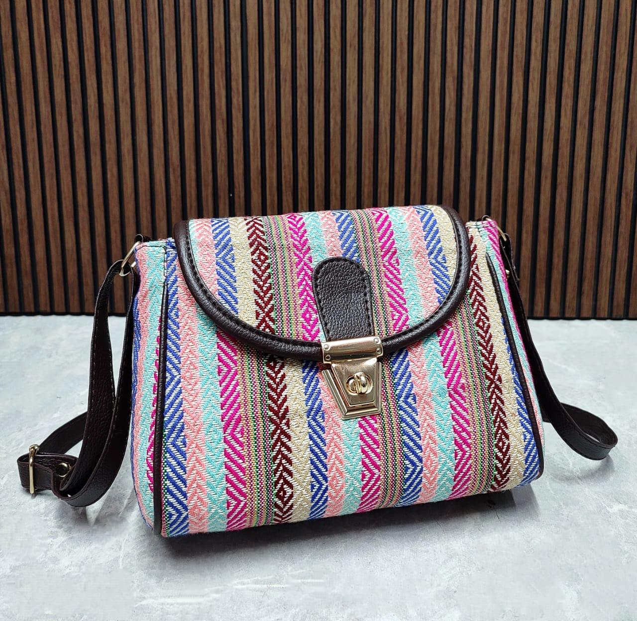 Siksyra Woven Cotton Sling Bag for Women – Adjustable Belt & Zip Compartments