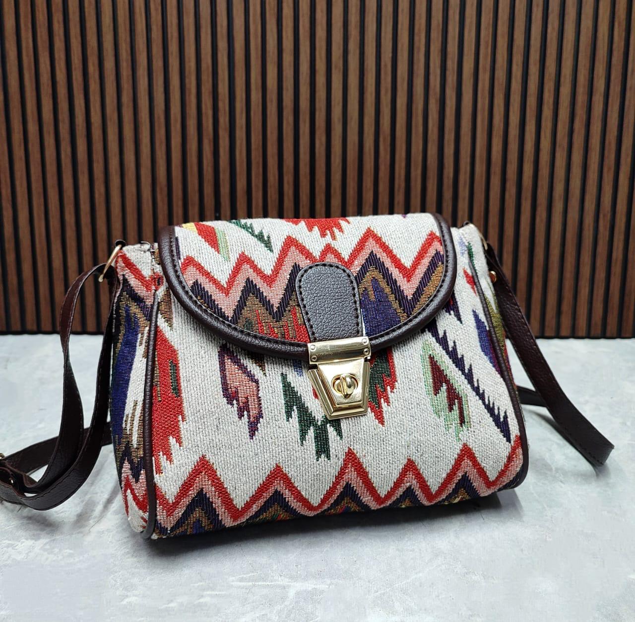 Siksyra Self-Woven Cotton Sling Bag – Double Zip & Flap Closure