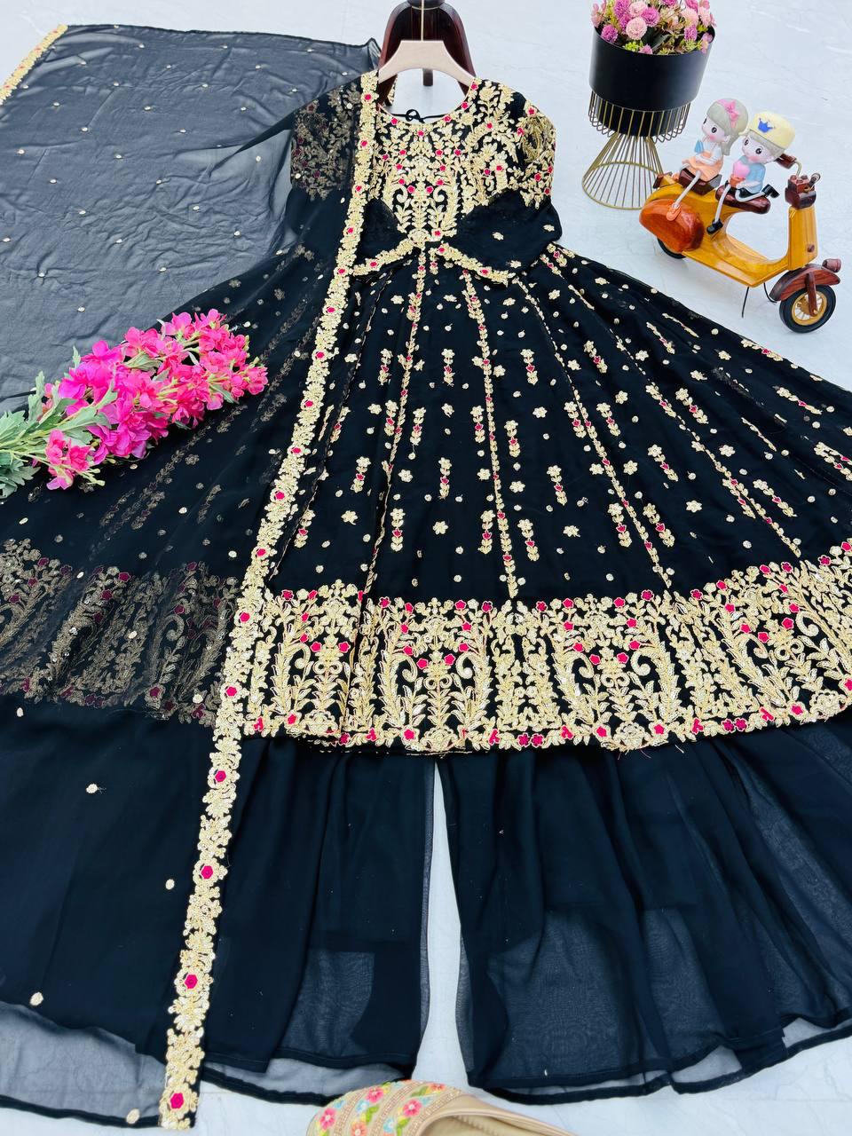 Siksyra Designer Party Wear Embroidered Palazzo Suit Set – Fully Stitched (ZC-9013)