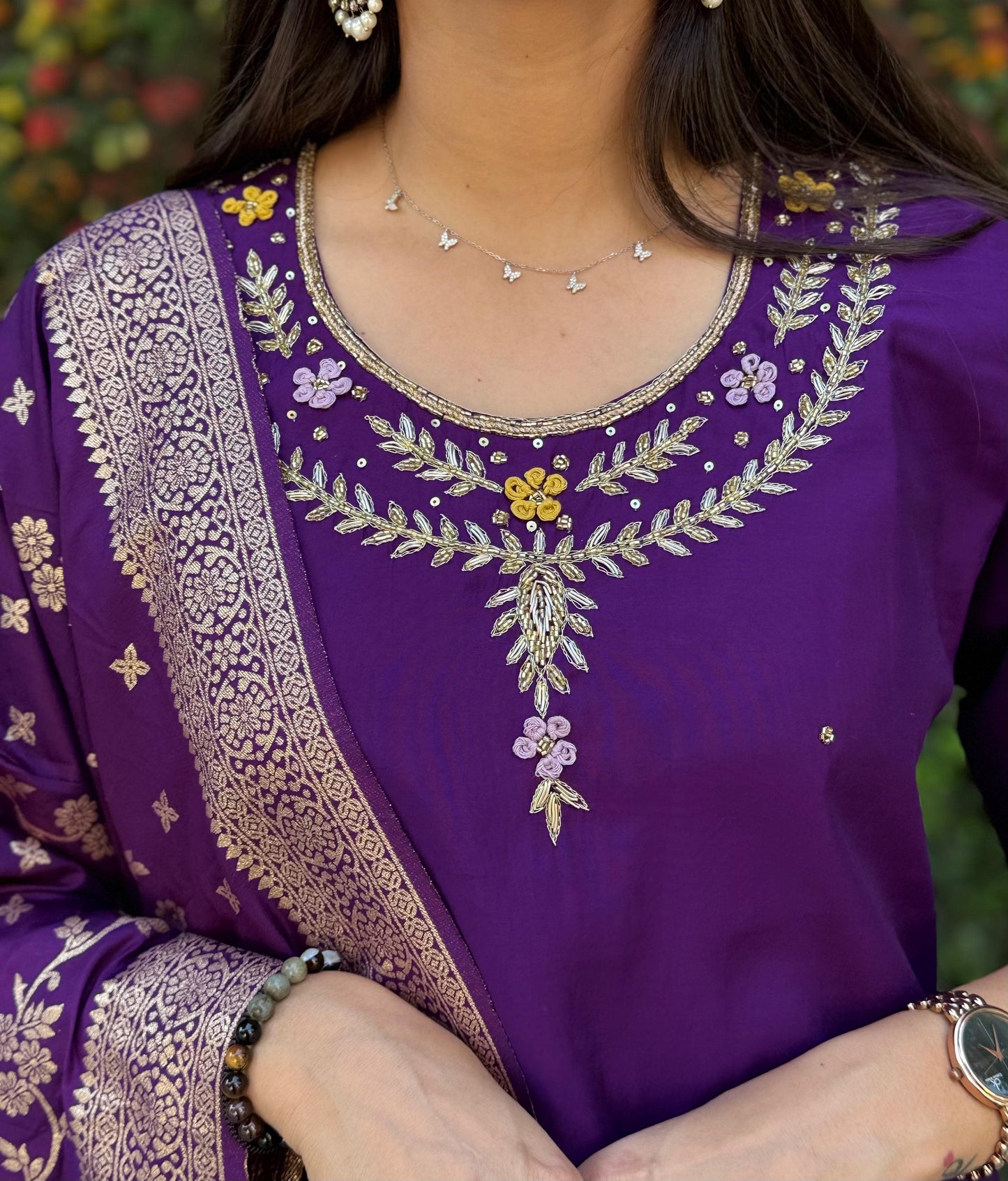 Siksyra Designer Roman Silk Kurti Pant Dupatta Set (KR-352) – Premium Purple Ethnic Wear