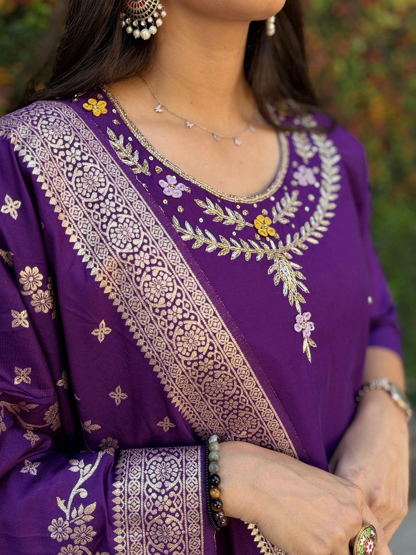 Siksyra Designer Roman Silk Kurti Pant Dupatta Set (KR-352) – Premium Purple Ethnic Wear