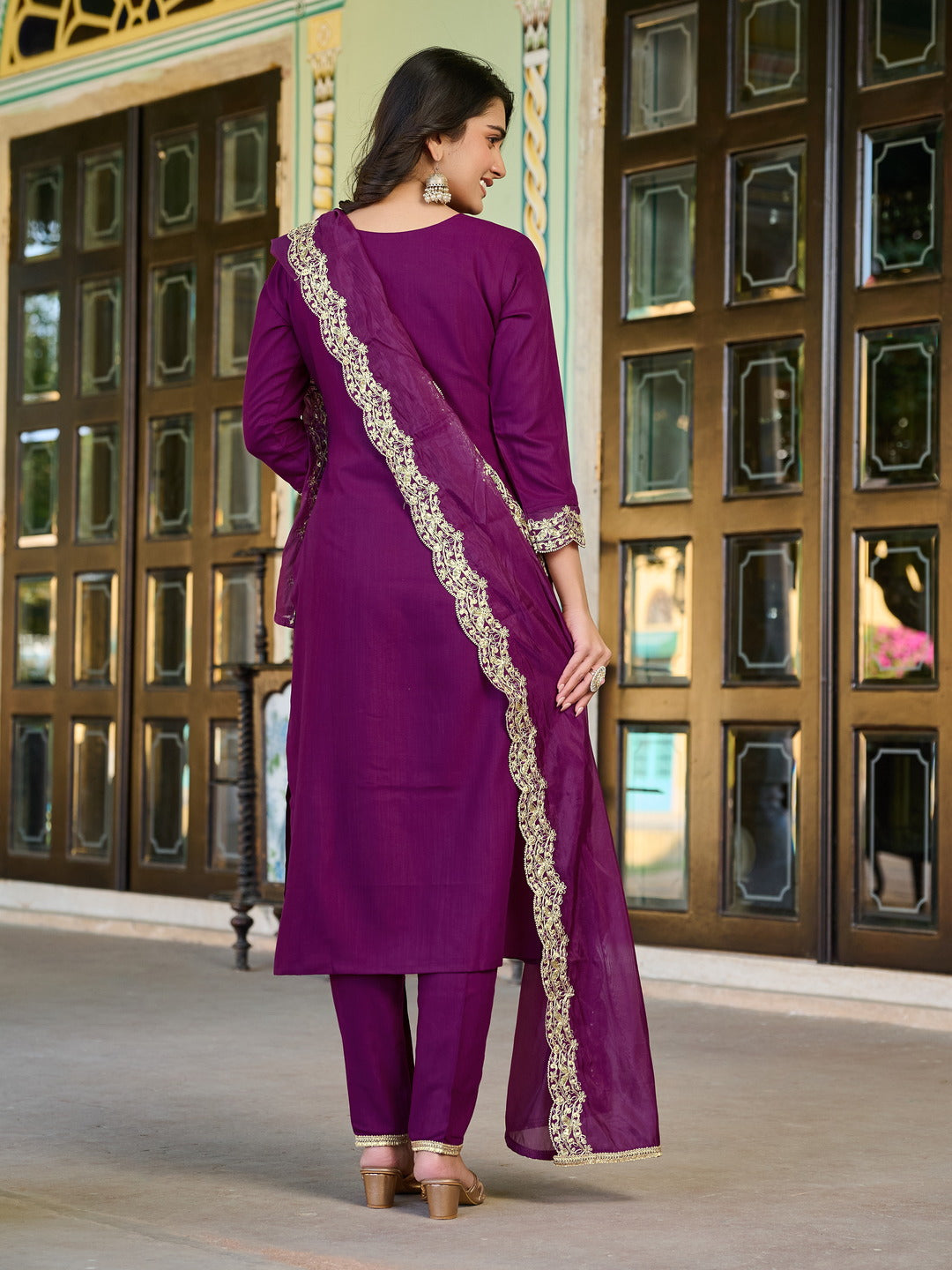 Siksyra Sajni AV-3303P Roman Silk Kurti Pant Set with Organza Dupatta – Premium Ethnic Wear for Women