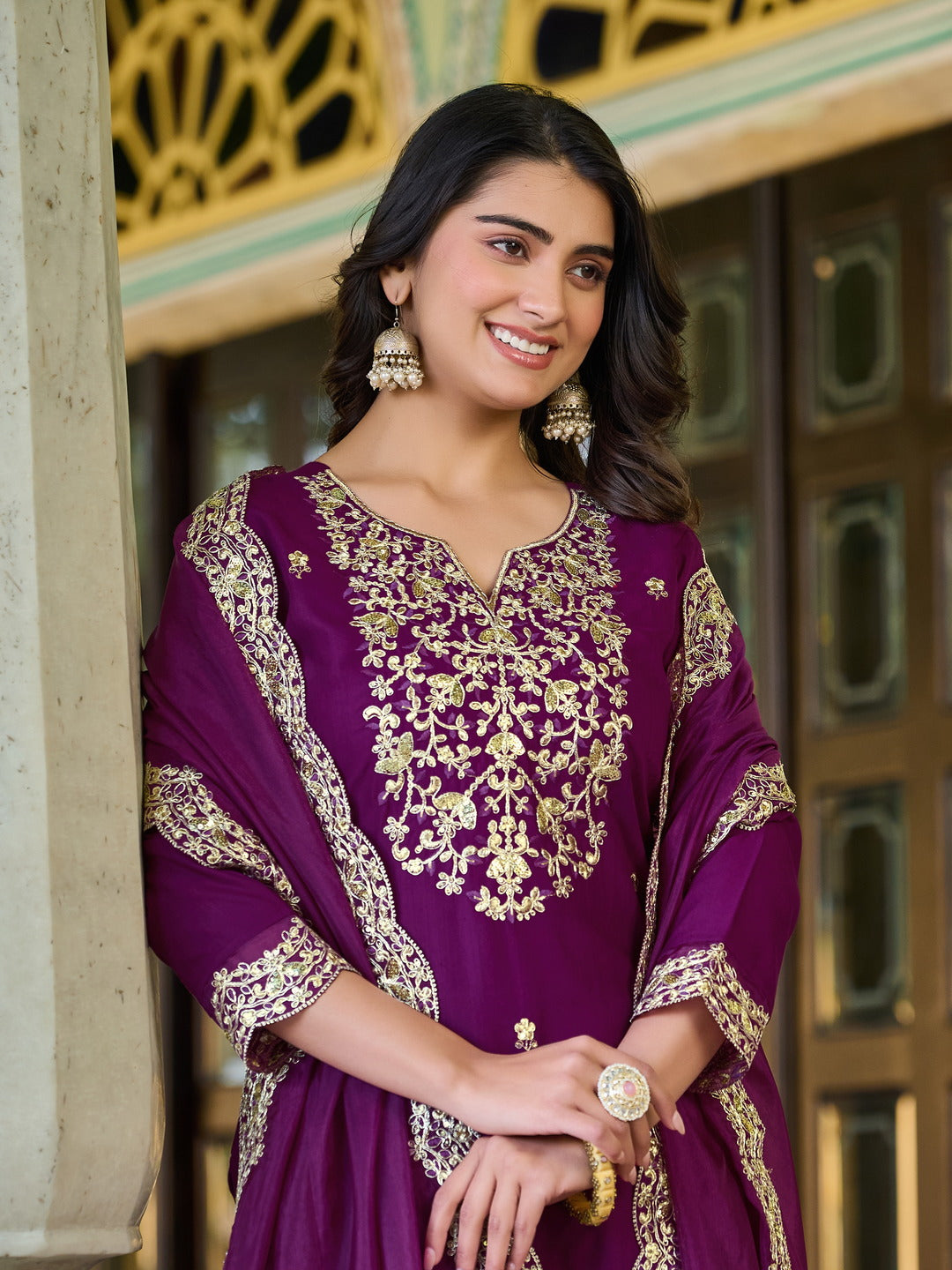 Siksyra Sajni AV-3303P Roman Silk Kurti Pant Set with Organza Dupatta – Premium Ethnic Wear for Women