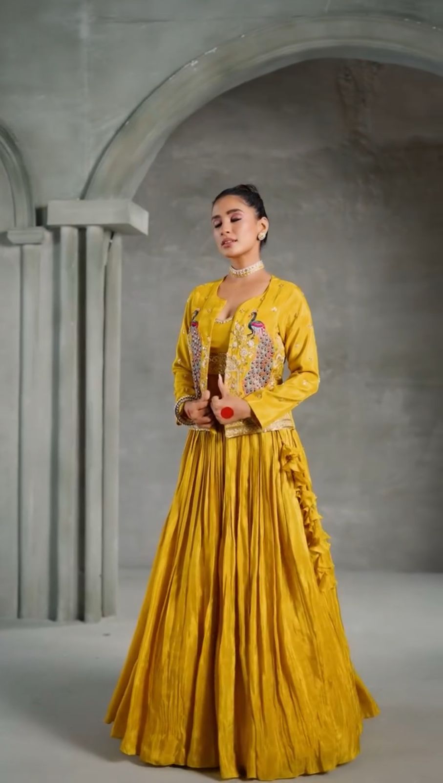 Siksyra PC-495 Designer Chinon Crop Top Lehenga Set with Embroidered Jacket – Heavy Flair Festive Wear