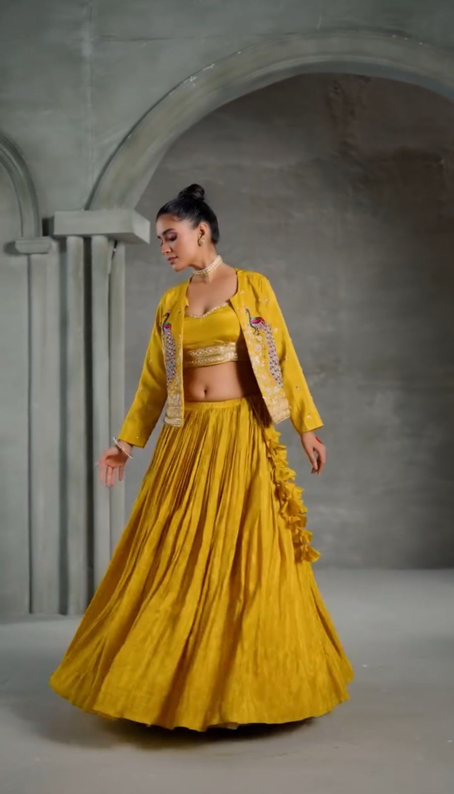 Siksyra PC-495 Designer Chinon Crop Top Lehenga Set with Embroidered Jacket – Heavy Flair Festive Wear