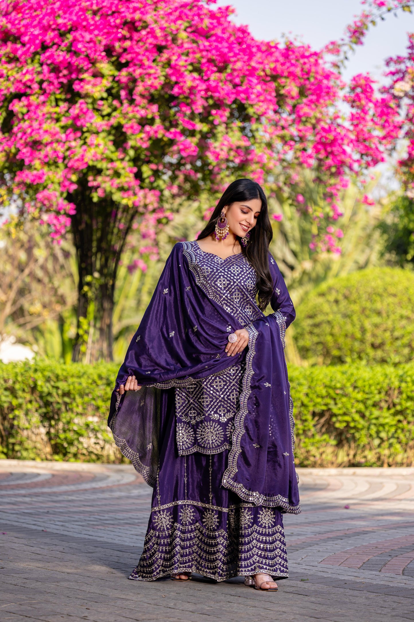 Siksyra RAM-098 Premium Chinon Kurti Palazzo & Dupatta Set – Embroidered Party Wear for Women