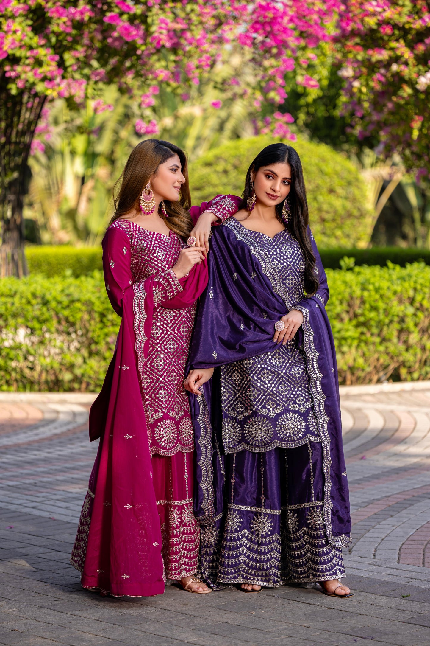 Siksyra RAM-098 Premium Chinon Kurti Palazzo & Dupatta Set – Embroidered Party Wear for Women