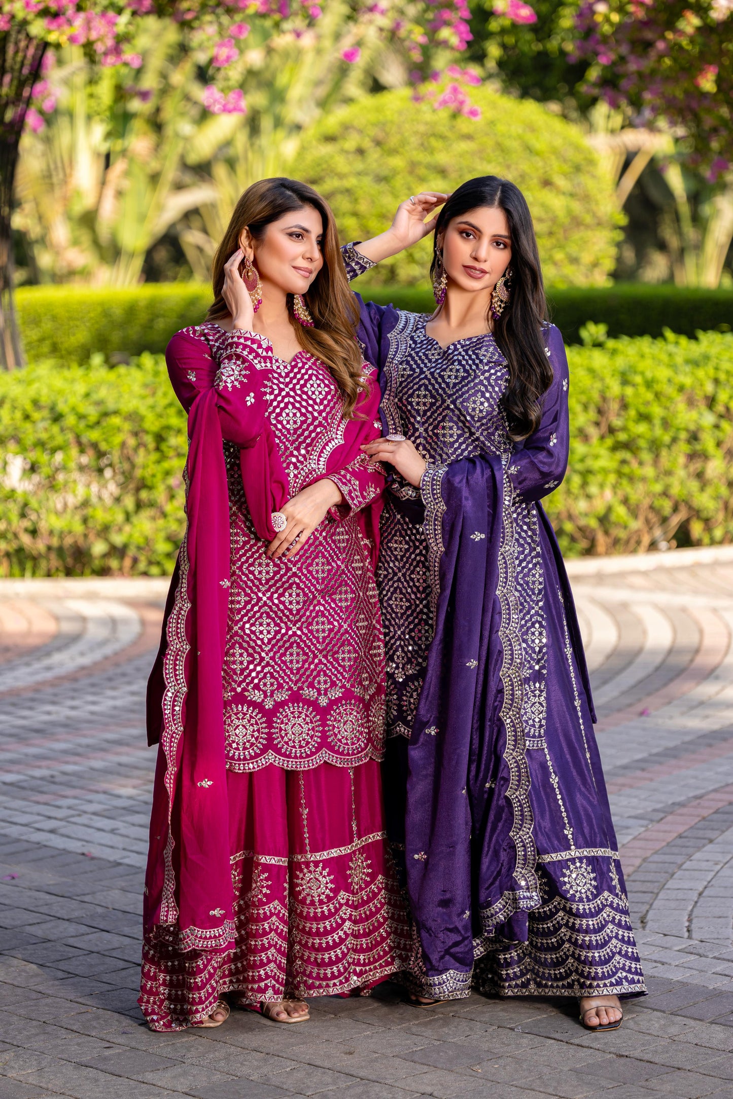 Siksyra RAM-098 Premium Chinon Kurti Palazzo & Dupatta Set – Embroidered Party Wear for Women