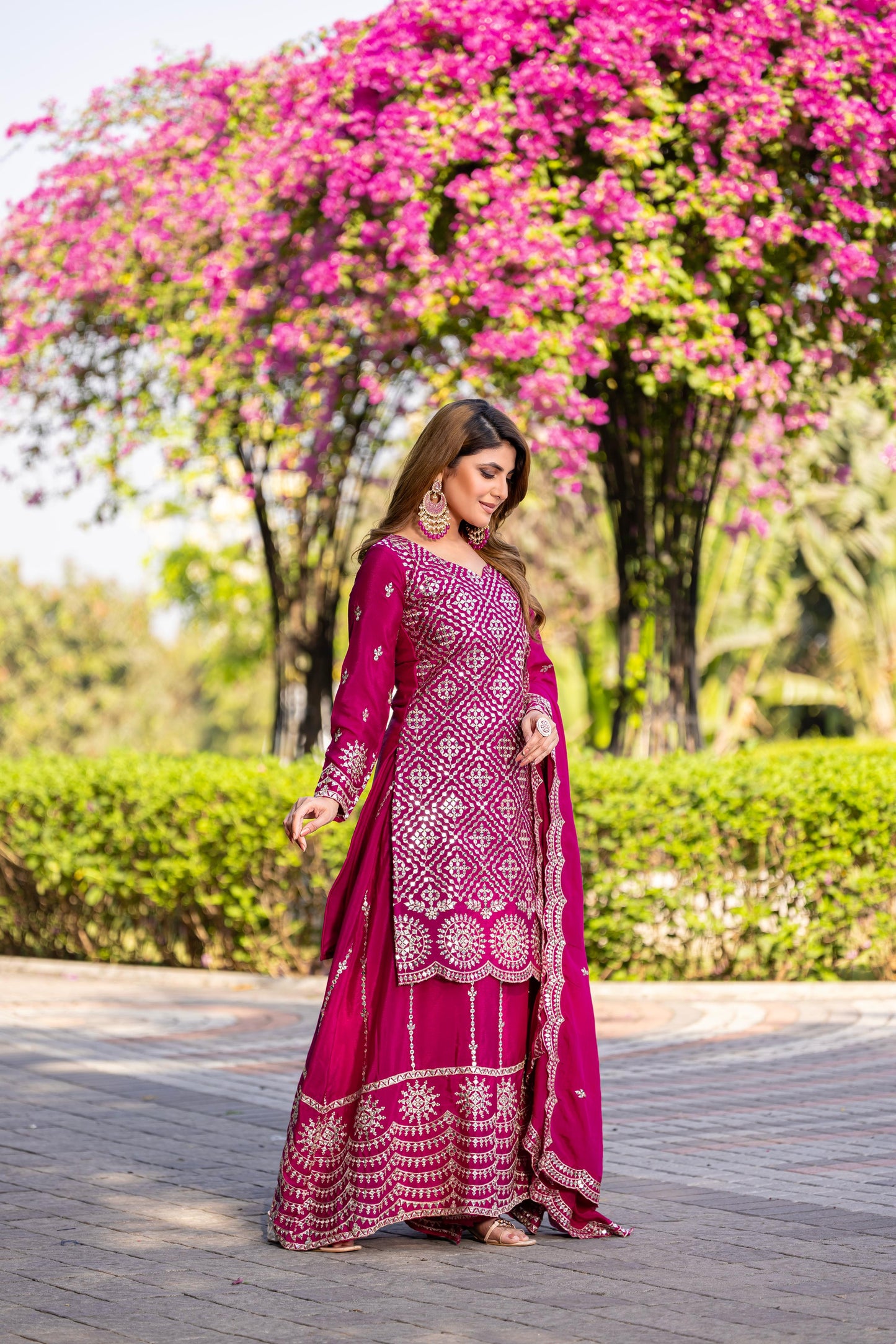Siksyra RAM-098 Premium Chinon Kurti Palazzo & Dupatta Set – Embroidered Party Wear for Women
