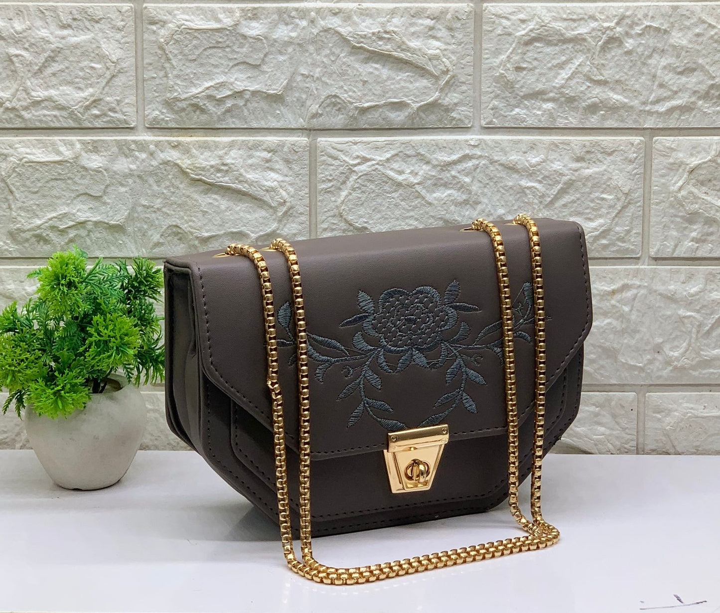 Siksyra Embroidery Sling Bag for Women & Girls – Stylish PU Leather Crossbody with Turn Lock