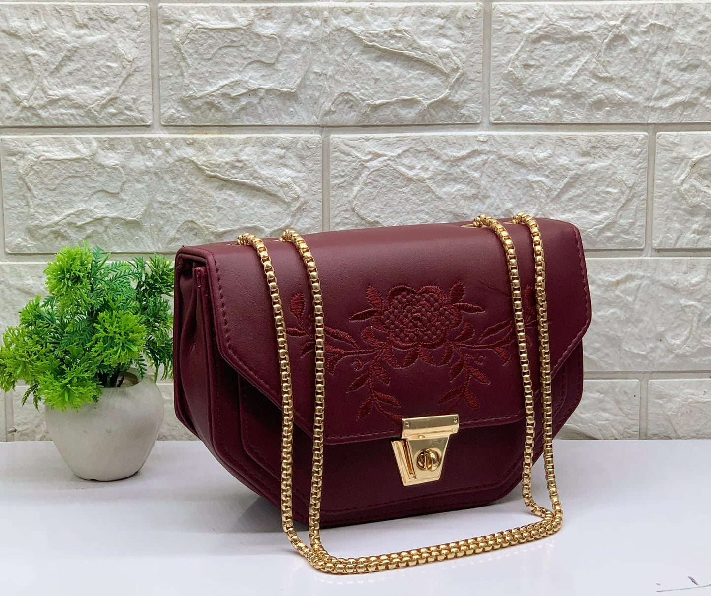 Siksyra Embroidery Sling Bag for Women & Girls – Stylish PU Leather Crossbody with Turn Lock