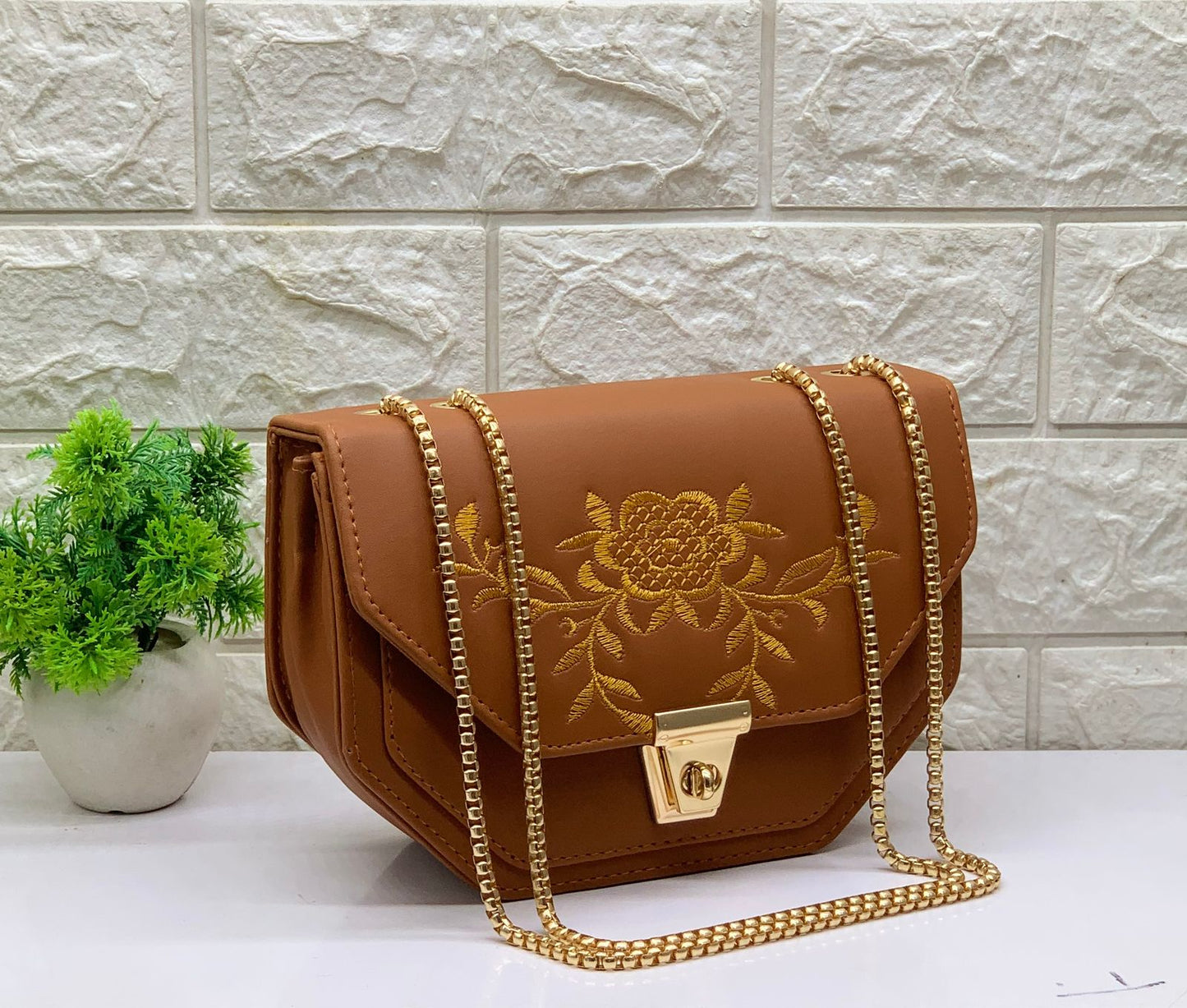 Siksyra Embroidery Sling Bag for Women & Girls – Stylish PU Leather Crossbody with Turn Lock