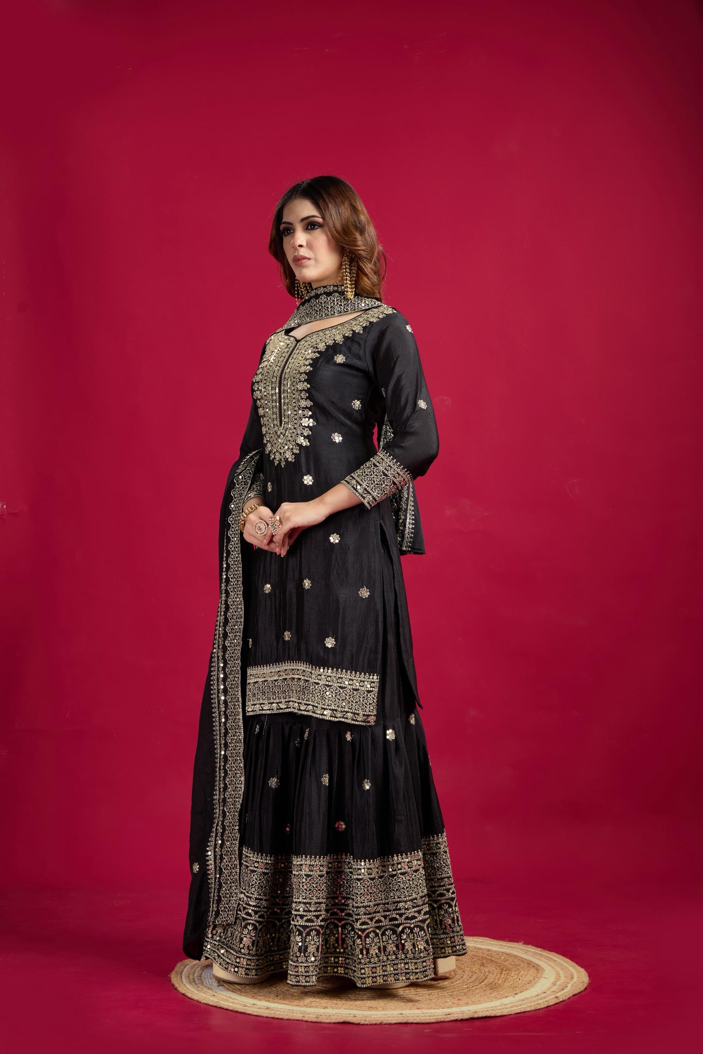 Siksyra NSR-800 Premium Chinnon Silk Sharara Set with Heavy Embroidery – Fully Stitched Party Wear for Women