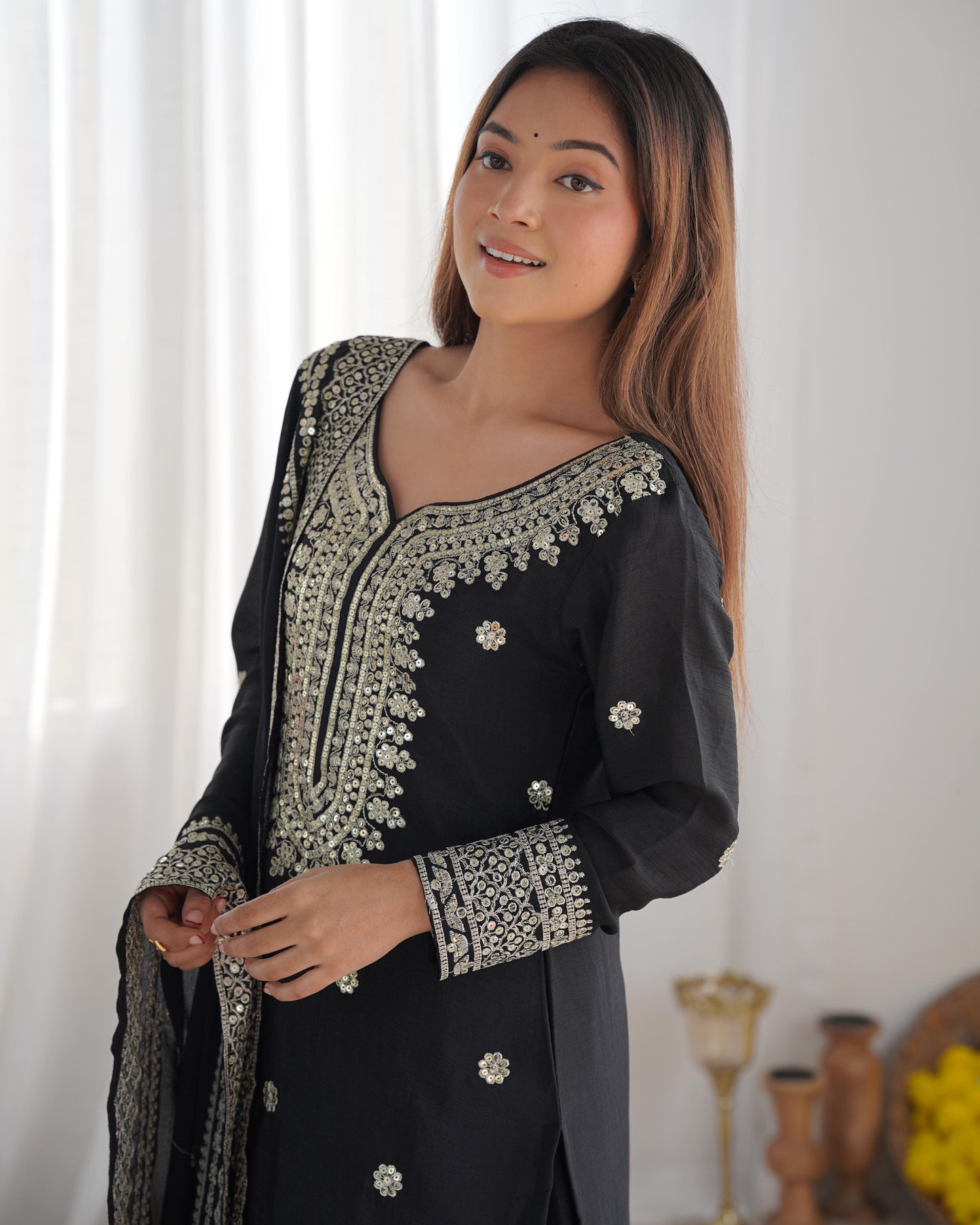 Siksyra NSR-800 Premium Chinnon Silk Sharara Set with Heavy Embroidery – Fully Stitched Party Wear for Women
