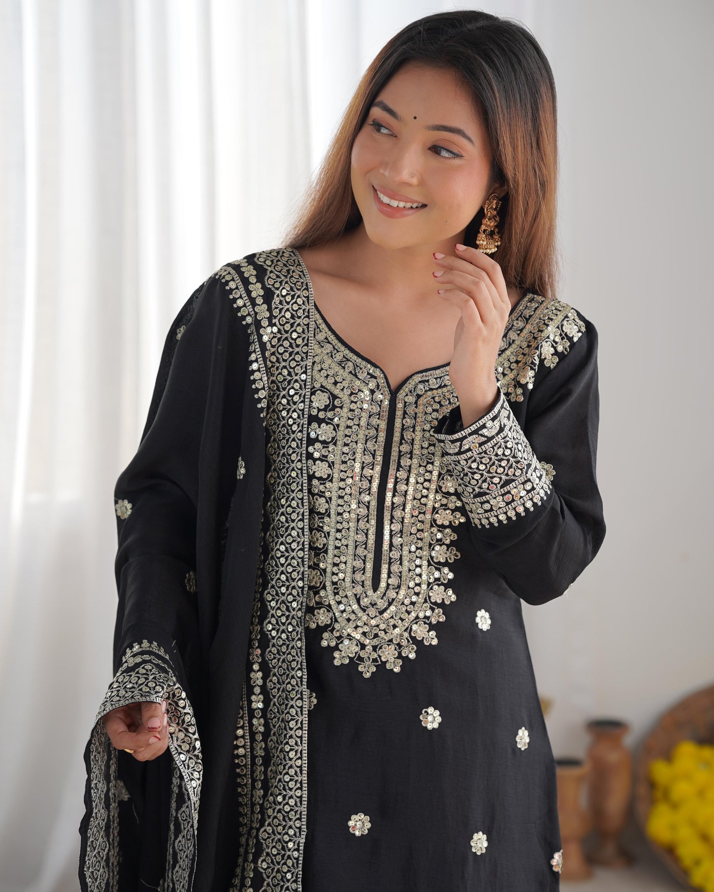 Siksyra NSR-800 Premium Chinnon Silk Sharara Set with Heavy Embroidery – Fully Stitched Party Wear for Women
