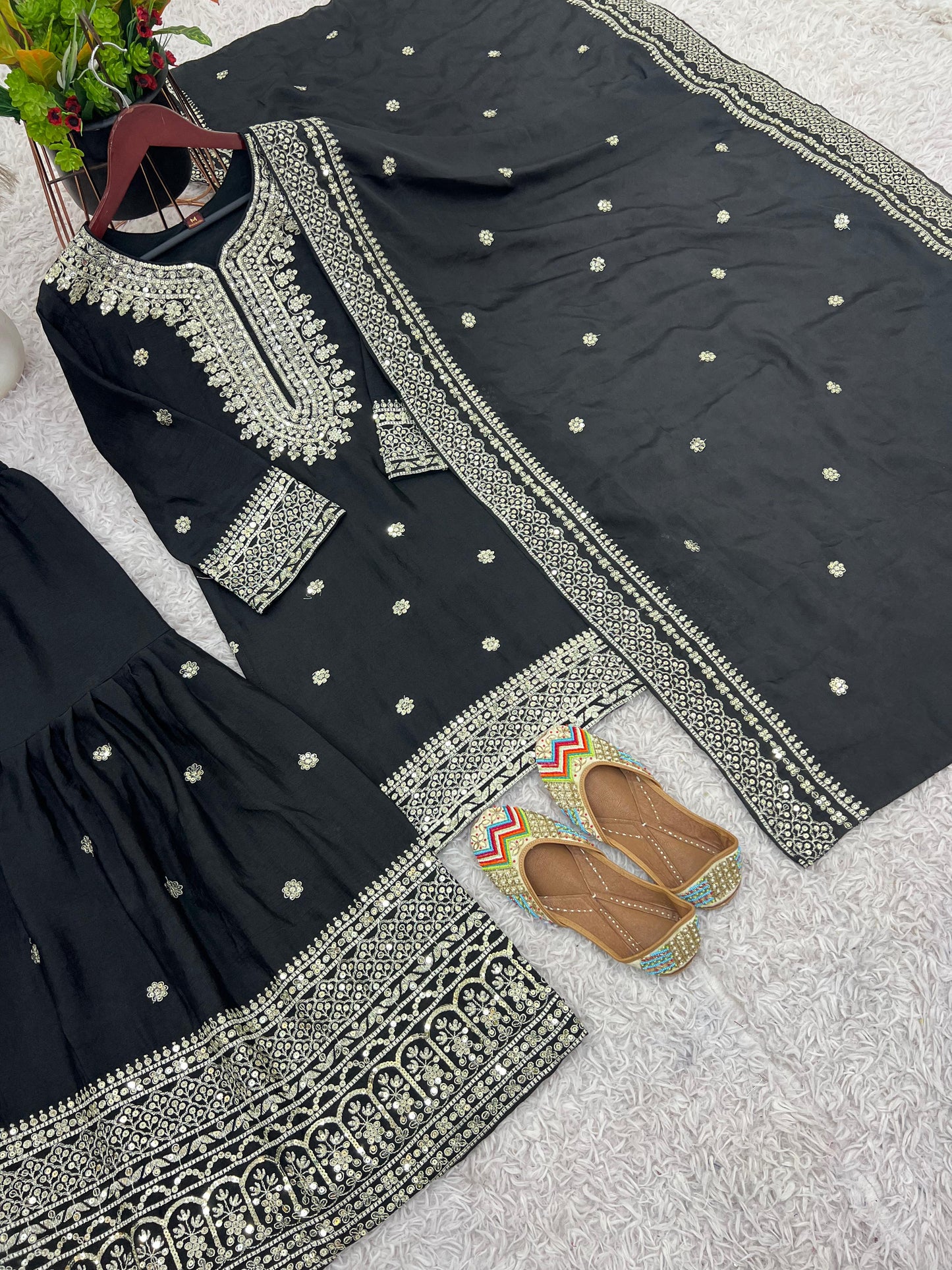 Siksyra NSR-800 Premium Chinnon Silk Sharara Set with Heavy Embroidery – Fully Stitched Party Wear for Women