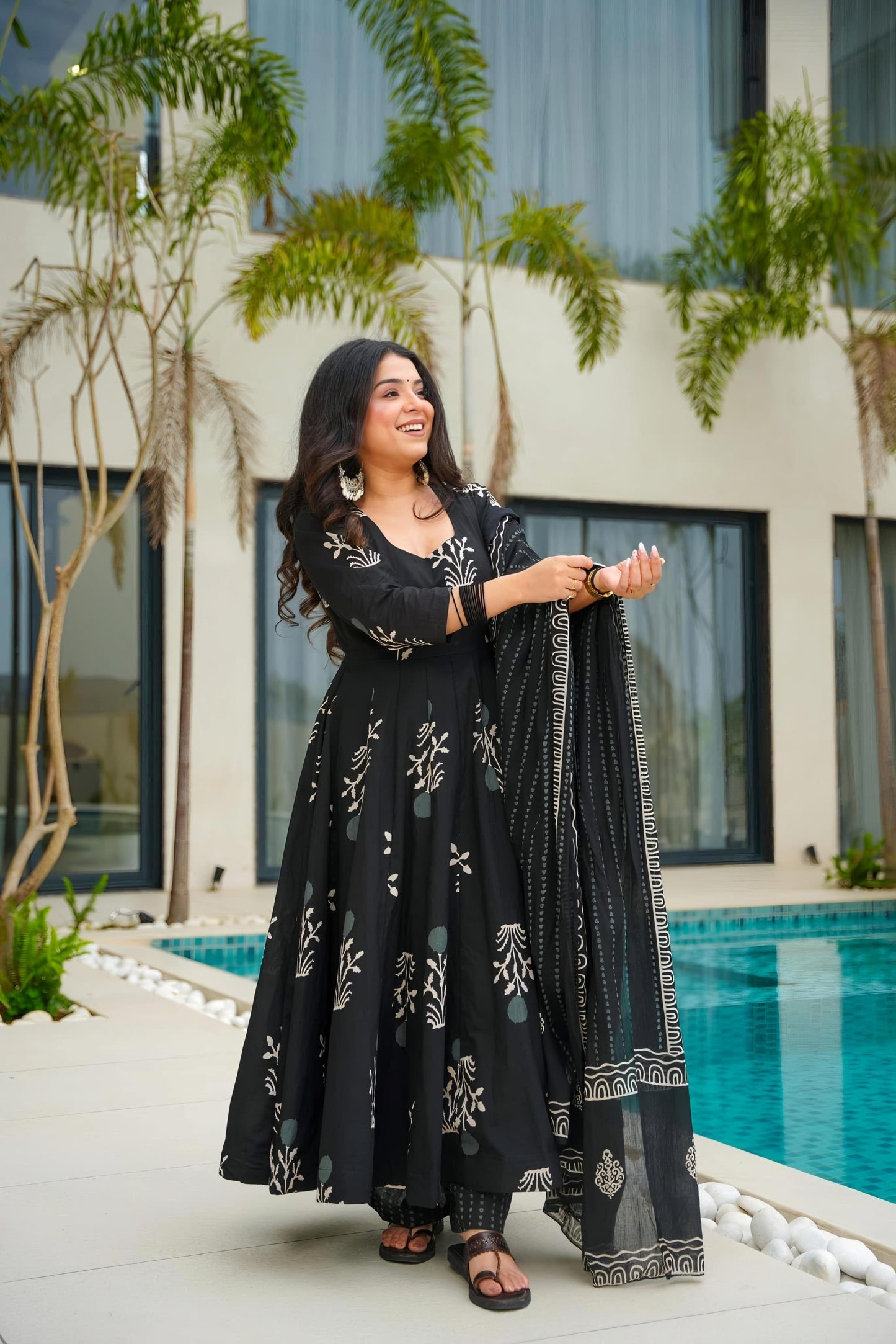 Siksyra TD-6060 Premium Readymade Digital Print Anarkali Suit Set β Maslin Fabric