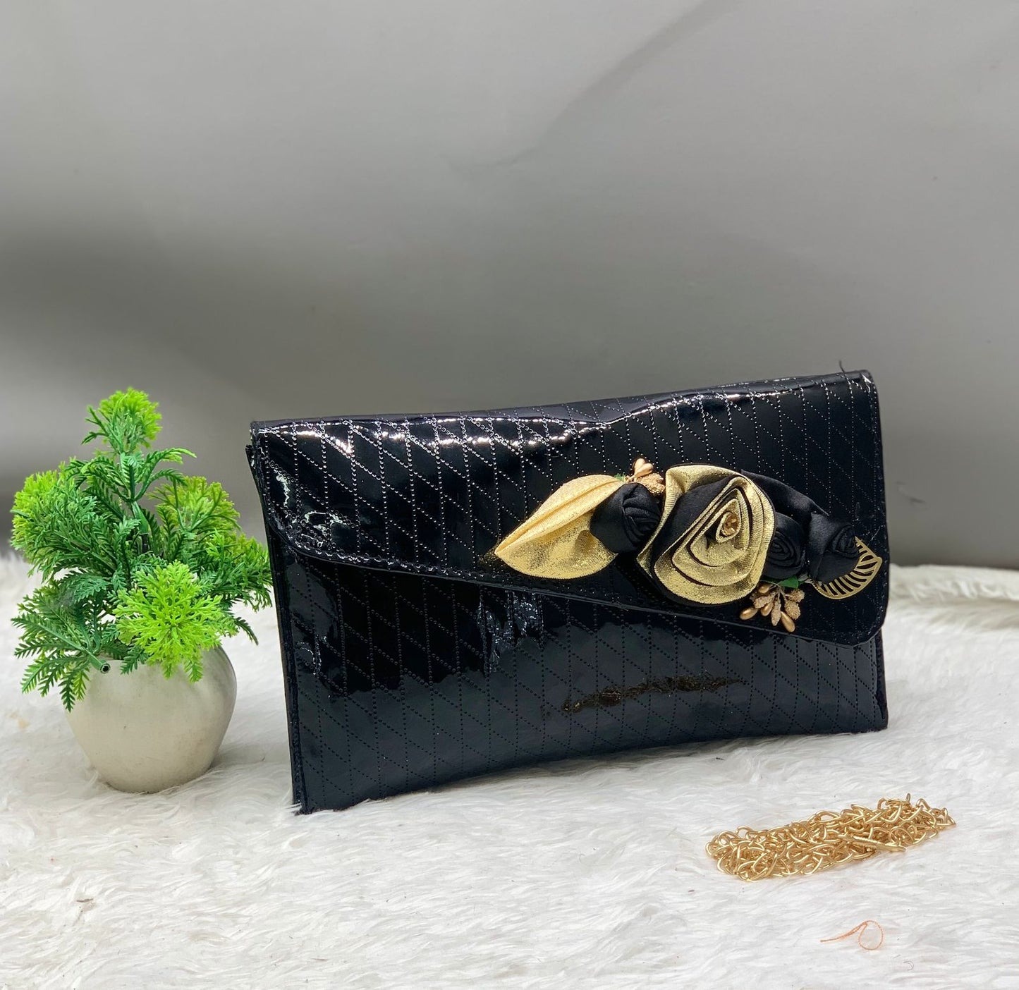 Golden Glossy Floral Clutch Sling Bag for Women – Party & Wedding Purse | ₹699