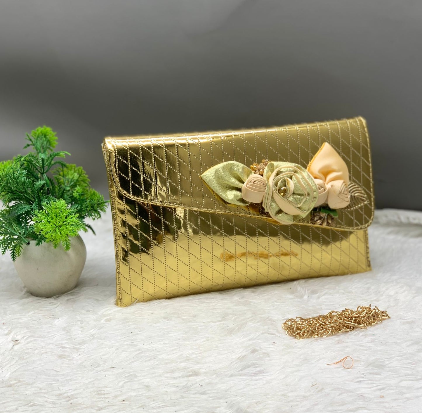 Golden Glossy Floral Clutch Sling Bag for Women – Party & Wedding Purse | ₹699