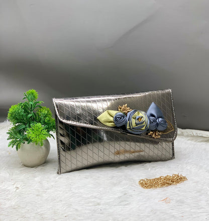 Golden Glossy Floral Clutch Sling Bag for Women – Party & Wedding Purse | ₹699