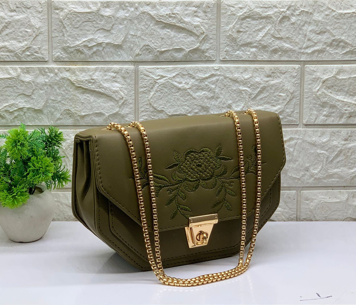 Siksyra Embroidery Sling Bag for Women & Girls – Stylish PU Leather Crossbody with Turn Lock