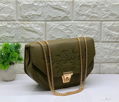 Siksyra Embroidery Sling Bag for Women & Girls – Stylish PU Leather Crossbody with Turn Lock