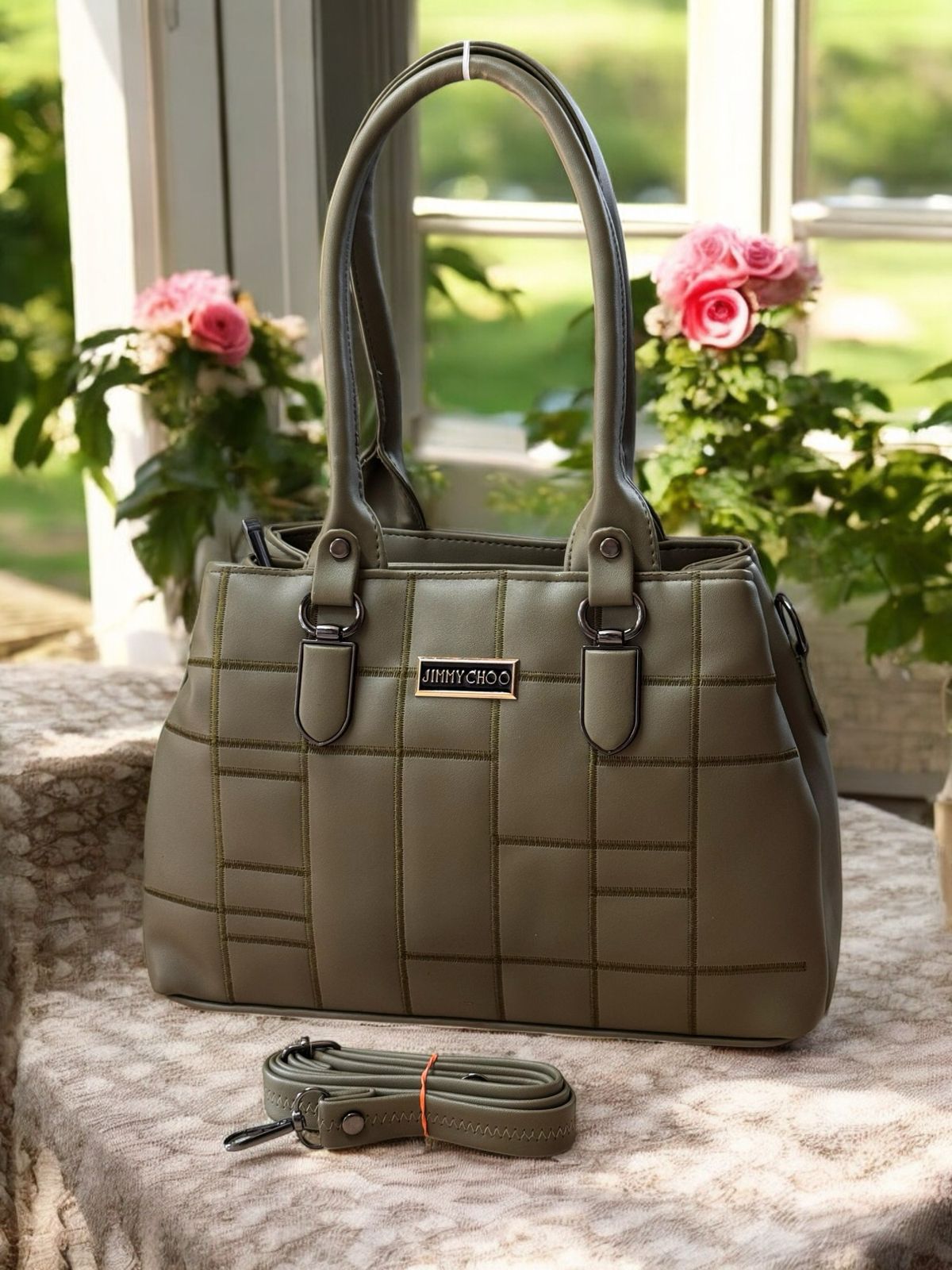 Siksyra Jimmy Choo-Inspired Handbag – Triple Compartment Leather Look Bag for Women