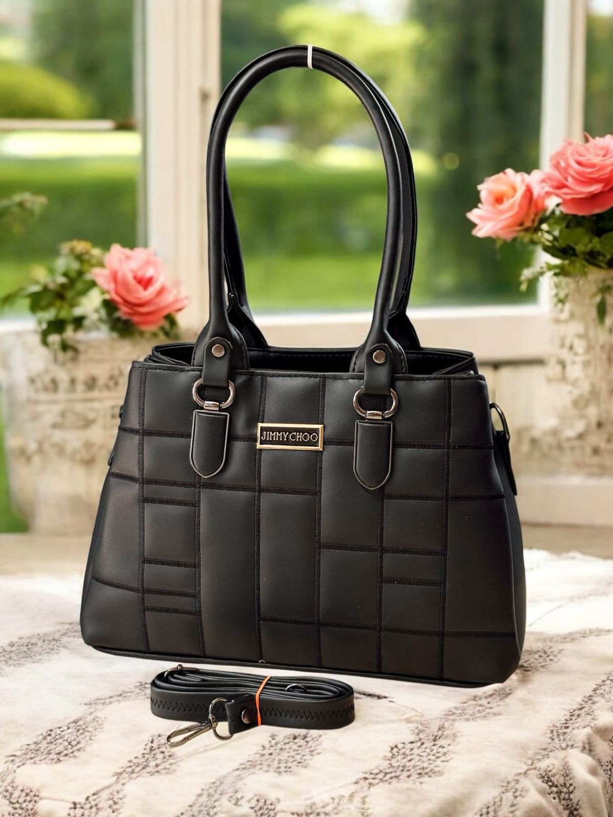 Siksyra Jimmy Choo-Inspired Handbag – Triple Compartment Leather Look Bag for Women