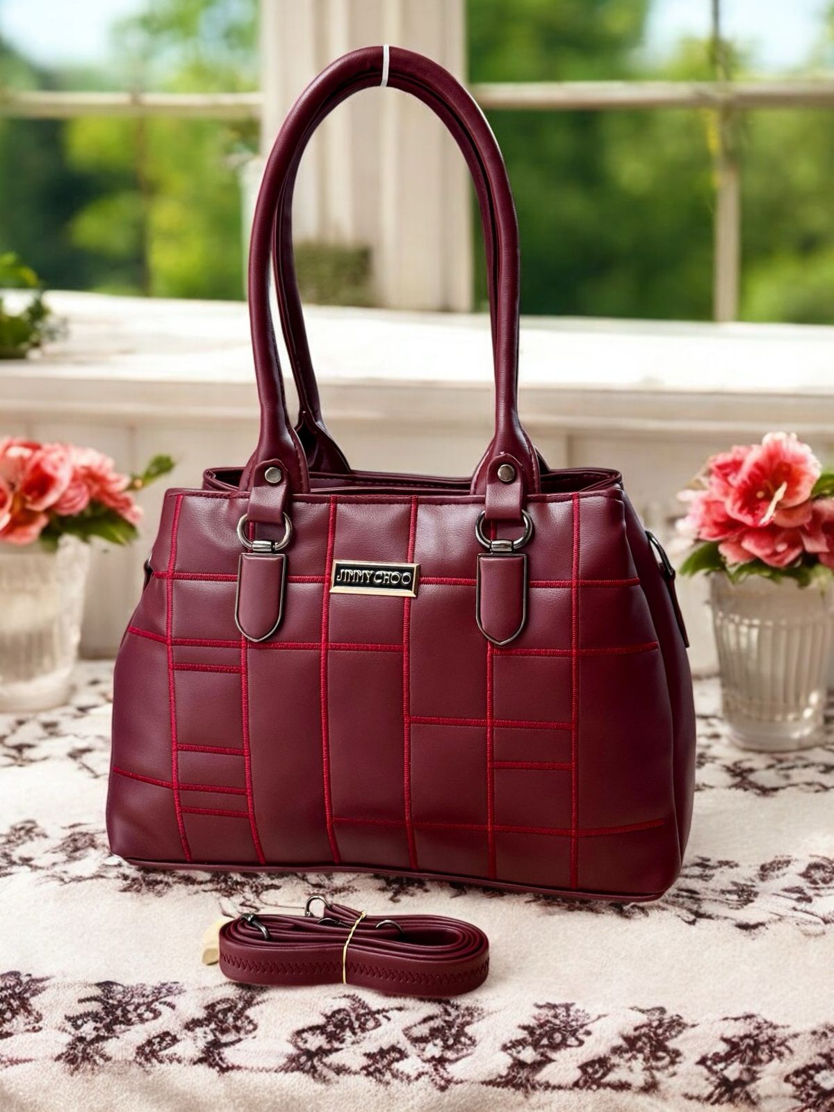 Siksyra Jimmy Choo-Inspired Handbag – Triple Compartment Leather Look Bag for Women