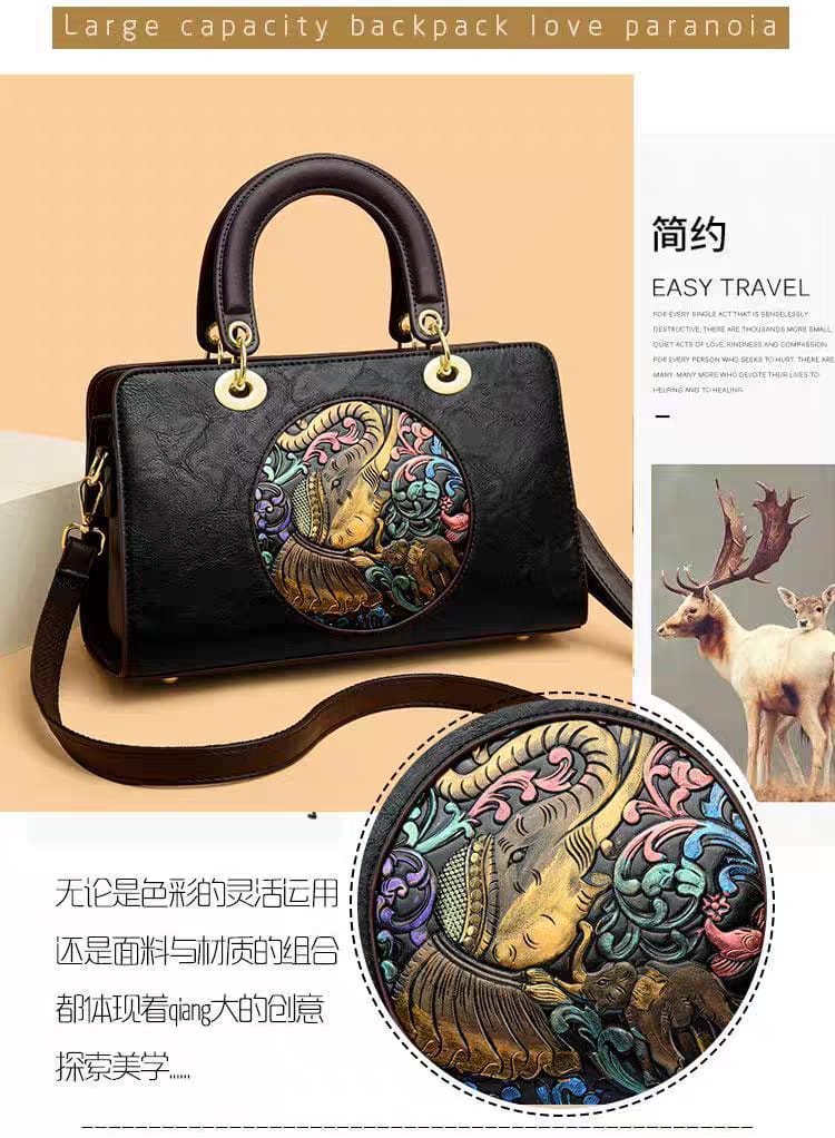 Siksyra Premium Imported Triple Partition Handbag – Elephant Patch Design
