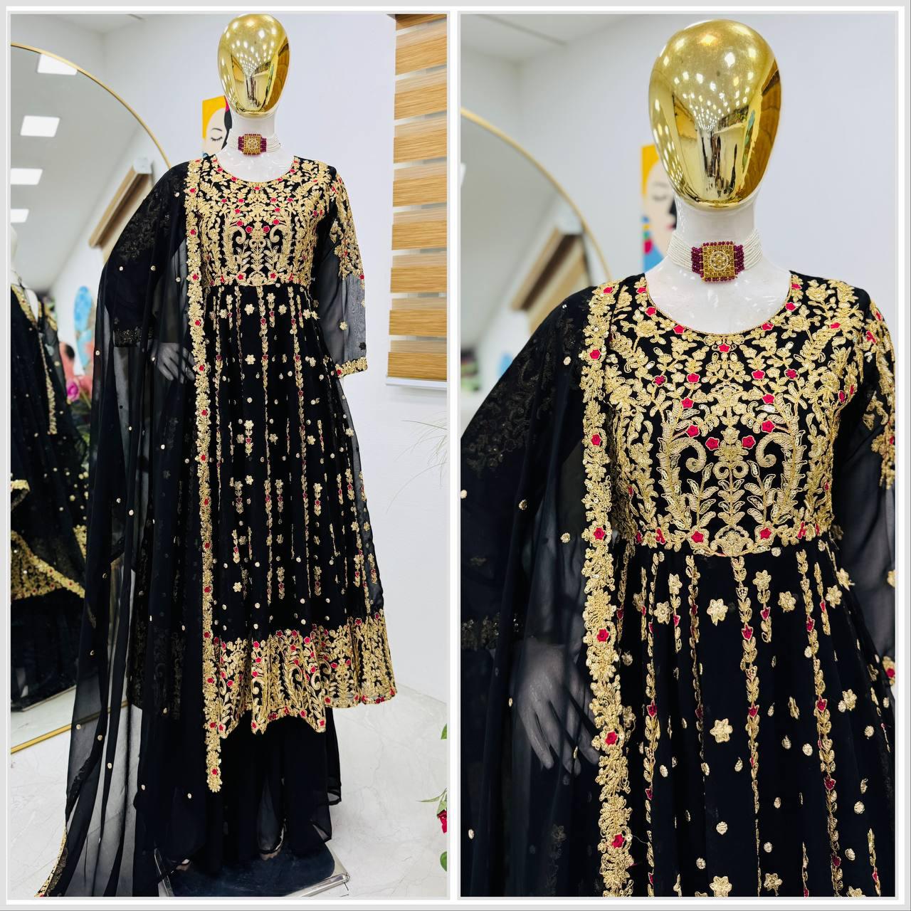 Siksyra Designer Party Wear Embroidered Palazzo Suit Set – Fully Stitched (ZC-9013)