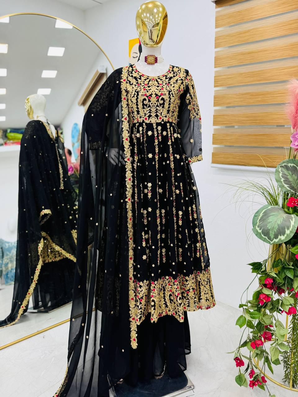 Siksyra Designer Party Wear Embroidered Palazzo Suit Set – Fully Stitched (ZC-9013)