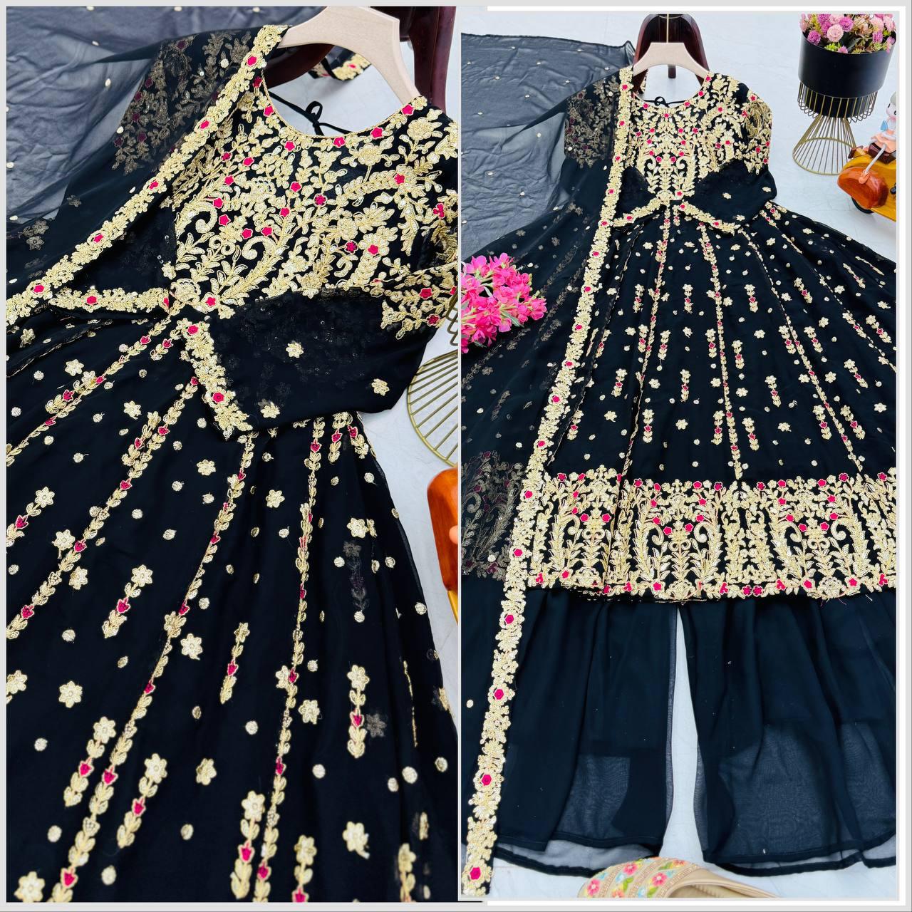 Siksyra Designer Party Wear Embroidered Palazzo Suit Set – Fully Stitched (ZC-9013)