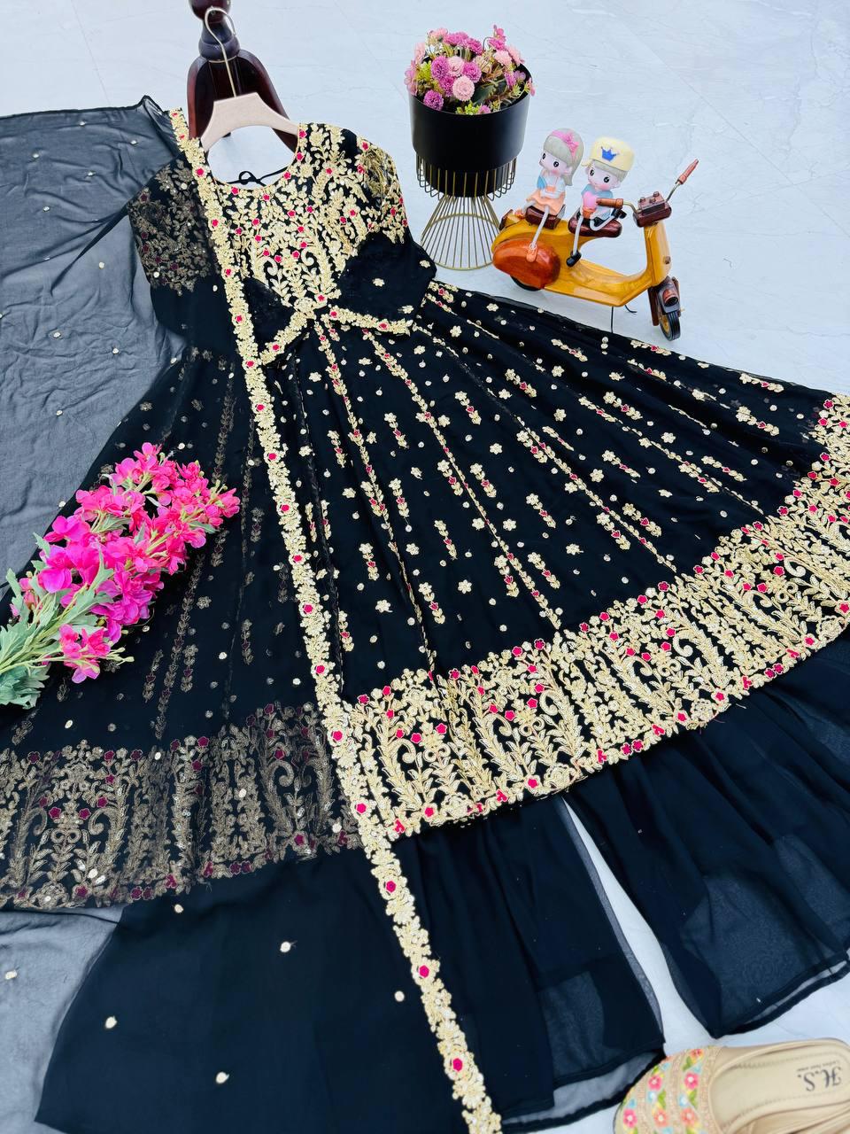 Siksyra Designer Party Wear Embroidered Palazzo Suit Set – Fully Stitched (ZC-9013)