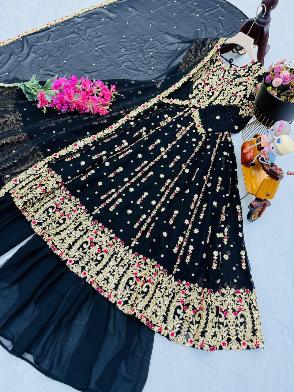 Siksyra Designer Party Wear Embroidered Palazzo Suit Set – Fully Stitched (ZC-9013)