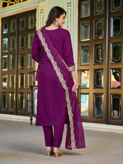 Siksyra Sajni AV-3303P Roman Silk Kurti Pant Set with Organza Dupatta – Premium Ethnic Wear for Women