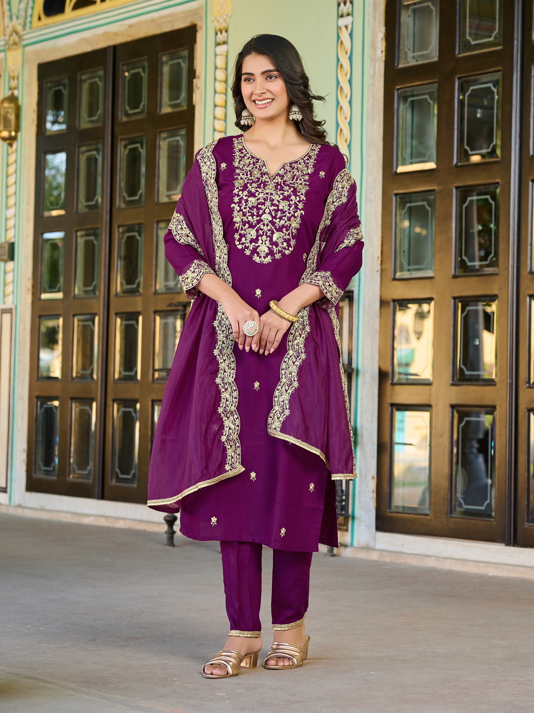 Siksyra Sajni AV-3303P Roman Silk Kurti Pant Set with Organza Dupatta – Premium Ethnic Wear for Women