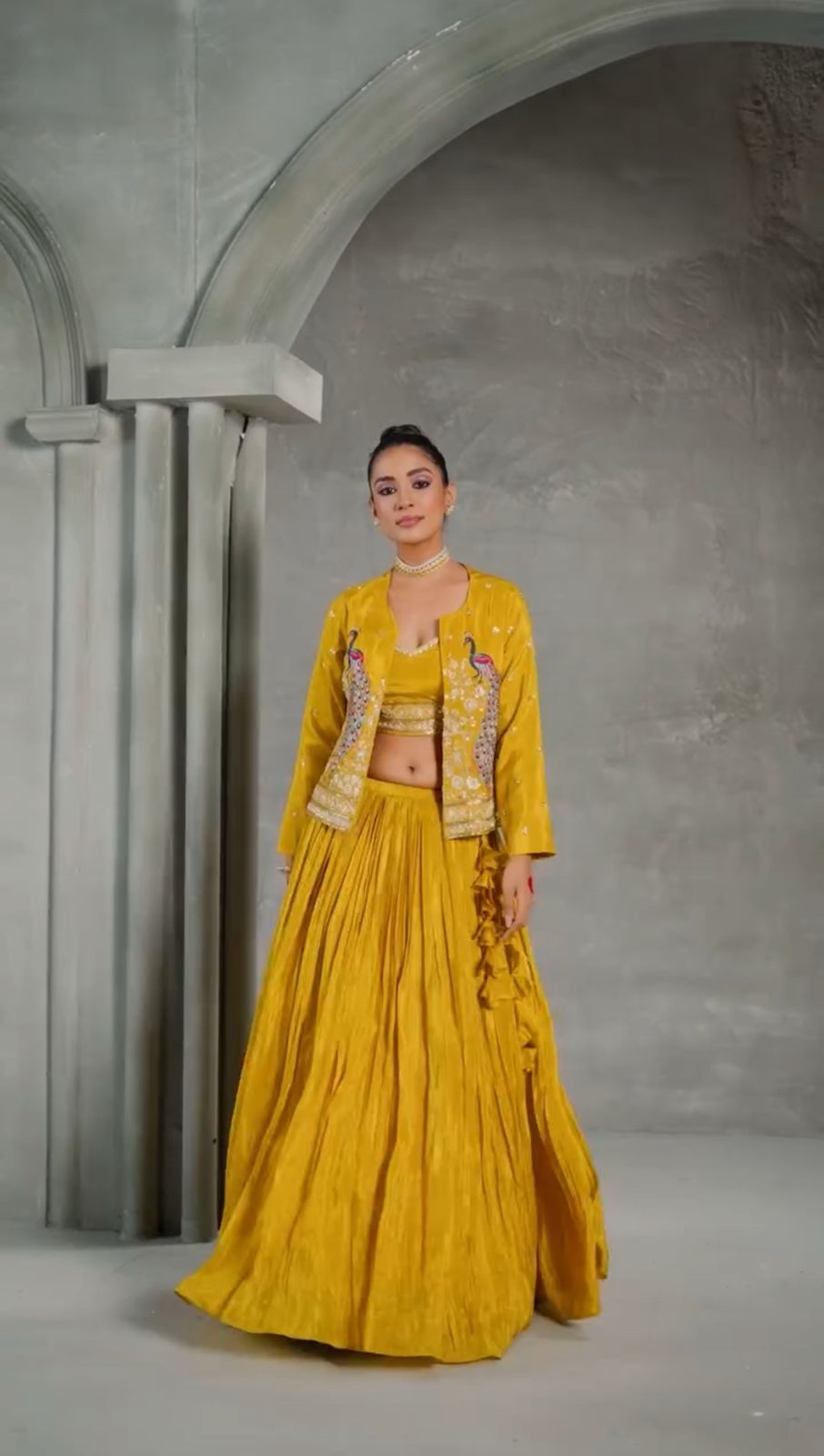 Siksyra PC-495 Designer Chinon Crop Top Lehenga Set with Embroidered Jacket – Heavy Flair Festive Wear