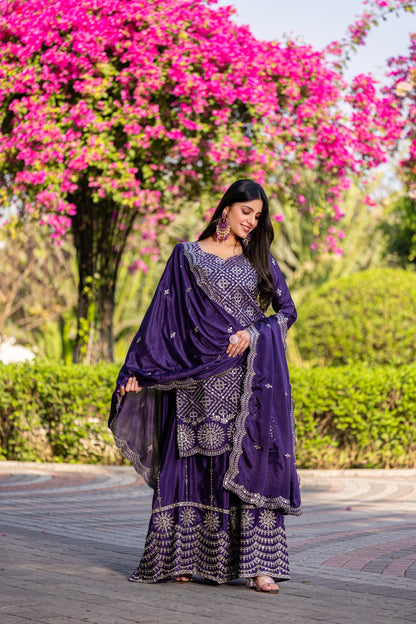 Siksyra RAM-098 Premium Chinon Kurti Palazzo & Dupatta Set – Embroidered Party Wear for Women