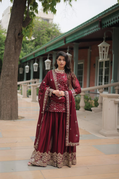 Siksyra KA-1132 Premium Designer Embroidered Kurti-Plazzo-Dupatta Set – Rangoli Silk Readymade Suit for Women
