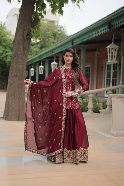 Siksyra KA-1132 Premium Designer Embroidered Kurti-Plazzo-Dupatta Set – Rangoli Silk Readymade Suit for Women