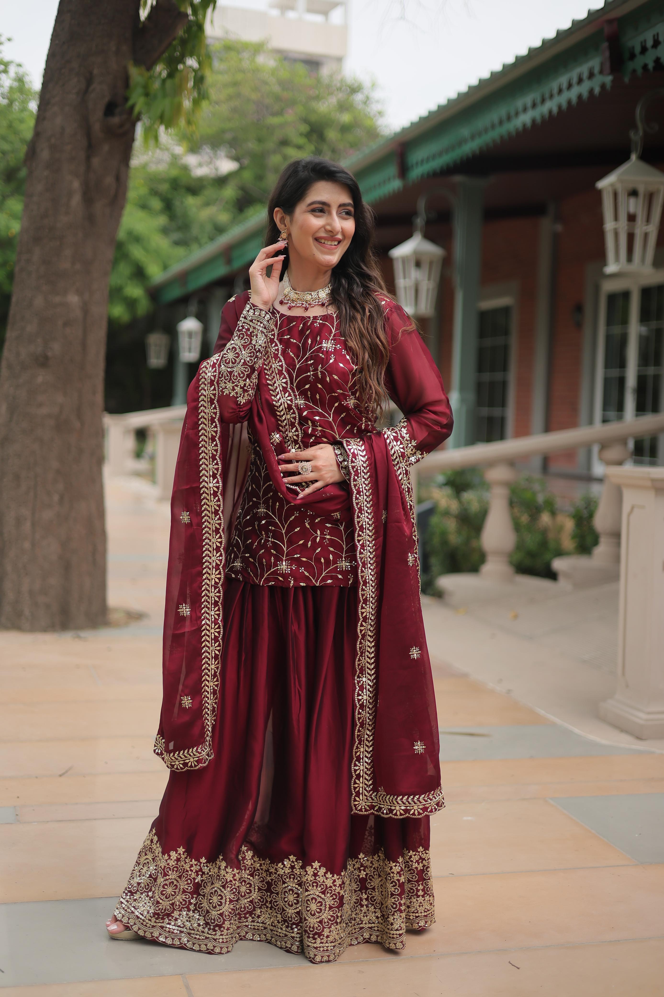 Siksyra KA-1132 Premium Designer Embroidered Kurti-Plazzo-Dupatta Set – Rangoli Silk Readymade Suit for Women