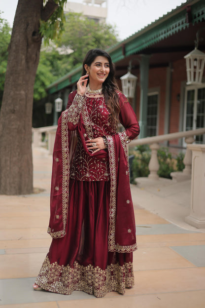 Siksyra KA-1132 Premium Designer Embroidered Kurti-Plazzo-Dupatta Set – Rangoli Silk Readymade Suit for Women