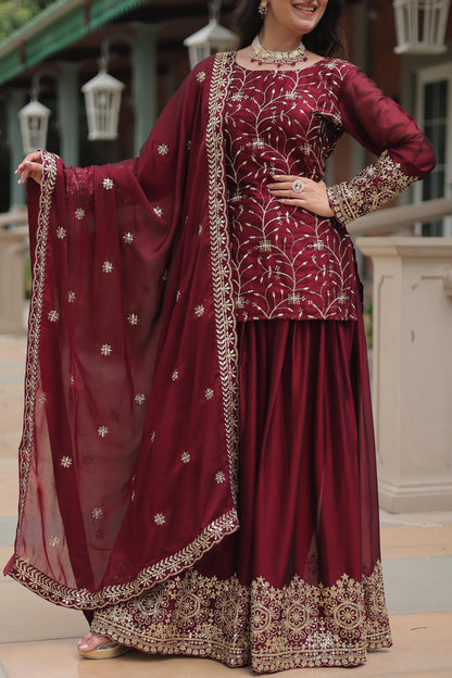 Siksyra KA-1132 Premium Designer Embroidered Kurti-Plazzo-Dupatta Set – Rangoli Silk Readymade Suit for Women